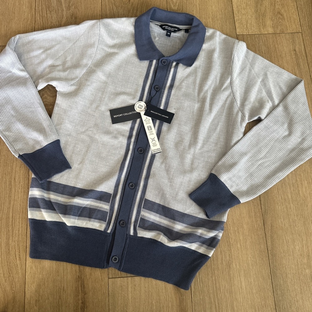 NWT Report Collection M Sweater Knit Cashmere Touch Blue Button Cardigan Shirt